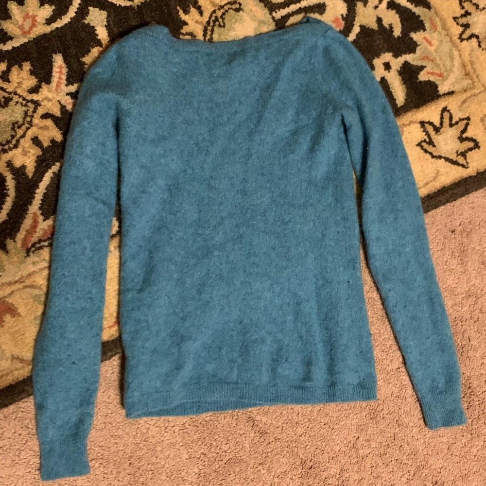 SOLD. XS 100% cashmere turquoise aqua boatneck sweater - Picture 1 of 4